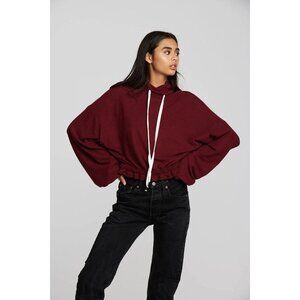 CHASER Women Pullover Recycled Bliss Sweatshirt Sz L Red Cowl Neck Wide Sleeves